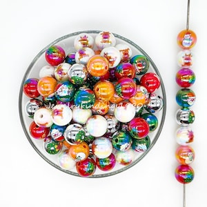 16mm Assorted Christmas Beads,Bubblegum Acrylic Beads,Gumball Beads,Loose Jewelry Beads