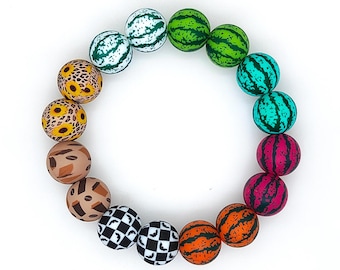 15mm Silicone Round Beads,Loose Beads,Print Silicone Beads,,Making Bracelet