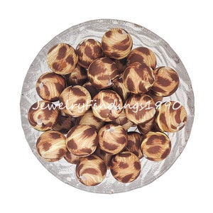 12/15mm Print Silicone Beads, Wholesale Round Silicone Beads, DIY Jewelry Necklace Gifts, Bulk Silicone Beads, Leopard Silicone Beads, #09