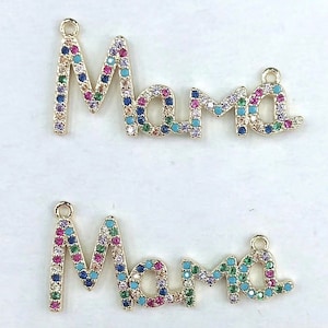 MAMA Letter Charms Pendant, Bracelets Connectors, Necklace Pendant, Copper Micro Pave Bling Bling Connector Accessories, Colorful CZ Pendant