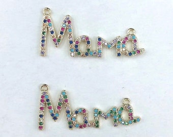 MAMA Letter Charms Pendant, Bracelets Connectors, Necklace Pendant, Copper Micro Pave Bling Bling Connector Accessories, Colorful CZ Pendant