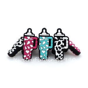 Cow Printed Tumbler Focal Silicone Beads, Bulk Silicone Beads