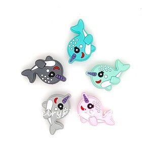 Narwhal Silicone Beads Focal Beads Bulk Loose Beads Jewelry Silicone Craft Beads DIY Keychain Lanyards 31*20mm