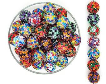 20mm Colored Rhinestone Acrylic Beads Mix,Chunky Resin Beads,Bubblegum Beads