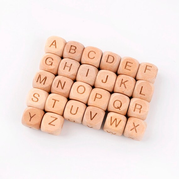 Wood Beech Alphabet Letter Beads wooden alphabet beads cube Etsy