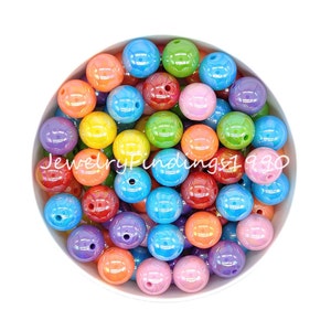 16mm UV Bubblegum Beads,Glossy Acrylic Beads, Mixed Color Beads, Round Resin Beads,Gumball Beads