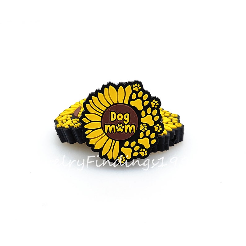 Dog Mom Silicone Focal Beads, Sunflower Silicone Beads