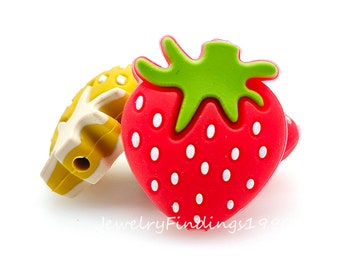 Strawberry Beads, DIY Keychain Accessories, Silicone Beads, Jewelry Making, 1 - 50PCS Bulk Silicone Beads, Charm Craft Beads, 23.5*27*11.5mm