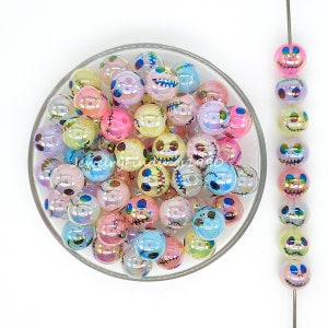 Spooky Face Halloween Bubblegum Acrylic Beads,16mm Loose Round Beads,Iridescent Beads,Gumball Beads
