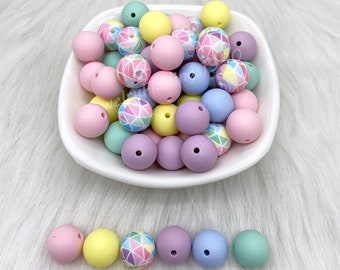 6 Colors Mixed Silicone Beads, 12/15mm Round Silicone Beads, Print Beads Mix, Jewelry Silicone Beads, DIY Necklace Beaded Jewelry Making