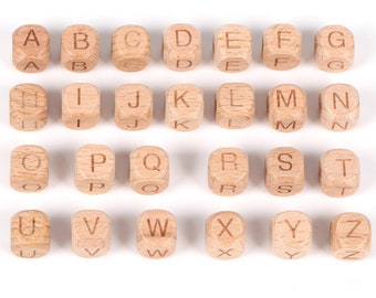 50/100Pcs 12mm Square Beech Wooden Beads, English Alphabet Letter A to Z Beads, Cube Letter Beads, DIY Charm Beads