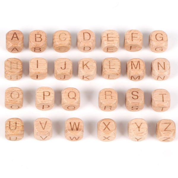 50/100 pièces de perles carrées en bois de hêtre de 12 mm, lettres de l'alphabet anglais de A à Z, perles de lettres cubes, breloques bricolage