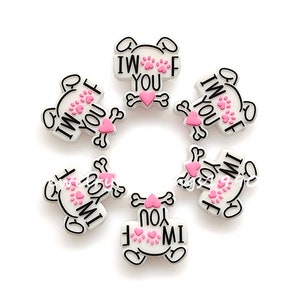 I Woof You Cute Soft Silicone Beads, Pet Dog Paw Focal Beads, 1 - 100 Bulk Silicone Beads, DIY Jewelry Keyring Accessories, 26*30mm
