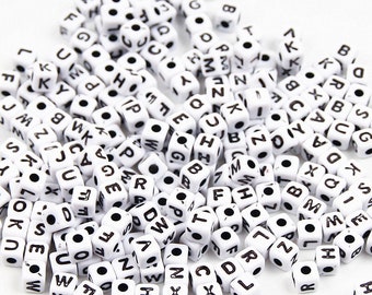 4mm Cube Shaped Alphabet Beads, White and Gold Letter Beads, Jewelry Beads  Bracelet Beads 100 Beads per Pack 