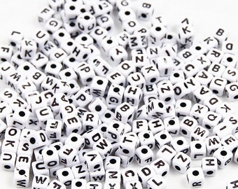 5MM 100/300/500pcs Acrylic Beads, Cube Letter Beads, Jewelry Making, DIY Bracelet, White Plastic letter Beads, Wholesale Acrylic Mixed Beads