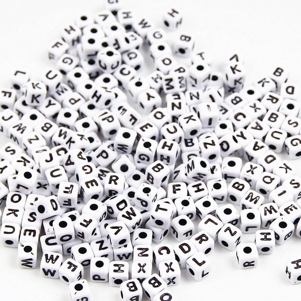 5MM 100/300/500pcs Acrylic Beads, Cube Letter Beads, Jewelry Making, DIY Bracelet, White Plastic letter Beads, Wholesale Acrylic Mixed Beads