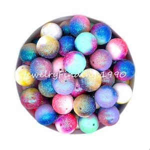 20mm Glitter Bubblegum Beads, Mixed Color Chunky 20mm Resin Beads in Bulk