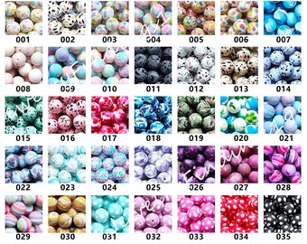 12/15mm Round Silicone Beads, Terrazzo/Camo/Leopard/Skull Print Beads, 1 - 100 Bulk Bead