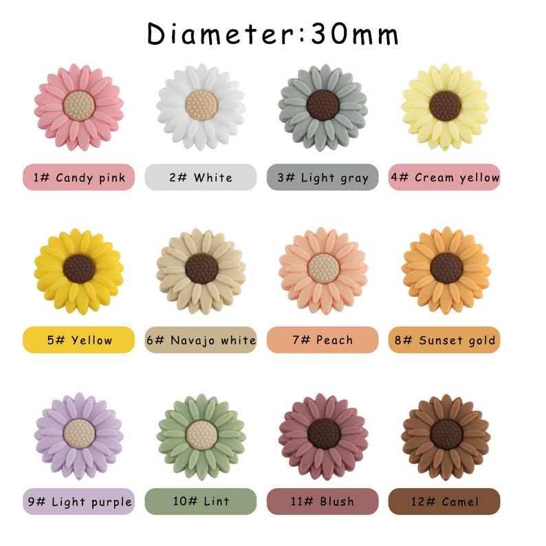 20/30mm Mini Daisy Silicone Beads, Sunflower Silicone Loose Beads, DIY Necklace Bracelet Jewelry Making, Craft Supplies Accessories image 2