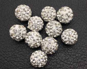 10MM White Crystal Spacer  Beads /Crystal Pave Disco Ball Beads /Rhinestone Bead /DIY Jewelry Accessories Findings