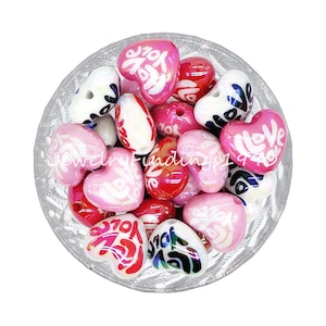 I Love You Beads, Love Heart Acrylic Beads,Heart Shaped Bubblegum Focal Beads