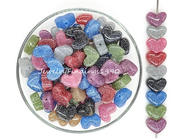 19*15mm Glitter Heart Acrylic Beads,Bubblegum Beads,Mix Heart Acrylic Pen Focal Beads