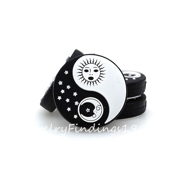 Perles de silicone focales YinYang, perles de silicone symbole lune soleil