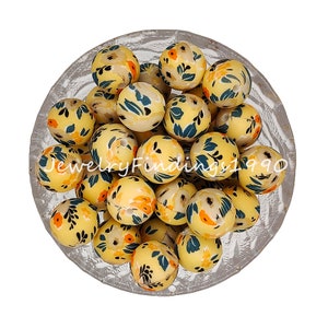Wholesale 15mm Silicone Beads, Round Calendula Silicone Beads, Silicone Print Beads, DIY Car Bag Charm Keyring Pendants