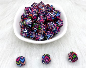 14mm Hexagon Beads, Wave Print Silicone Beads, Wholesale 20-100Pcs Silicone Beads, Geometric /Hexagon Silicone Beads, Loose Beads, #72