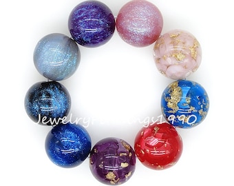 20mm Bubblegum Glitter Beads, Round Gold Flakes Acrylic Beads, Pearlescent Gumball Beads,20mm Chunky Beads