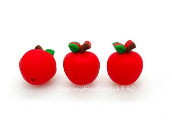 Apple Silicone Focal Beads,3D Apple Beads,Silicone Beads Bulk,Pen Beads