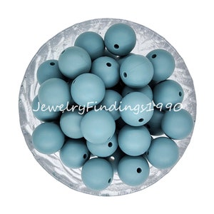 Bluish Grey Silicone Beads, Silicone Bead for Keychain, 15mm Silicone Bead, Round Silicone Beads Bulk, Jewelry Making