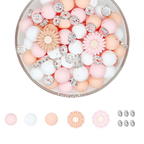 Perles En Silicone De 15mm Couleur Rose Granité - Lot De 5 Pièces
