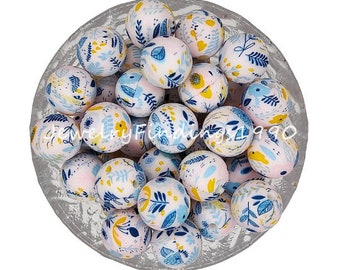 Print Silicone Beads, Round Silicone Beads, 15mm Pond Lily Silicone Beads, 10 - 100PCS Bulk Loose Bead, Craft Beads Accessories