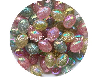 25*18mm Oval Shaped Bubblegum Beads, Flower Carved Acrylic Beads, Glitter Opal Gumball beads,Chunky Loose Beads