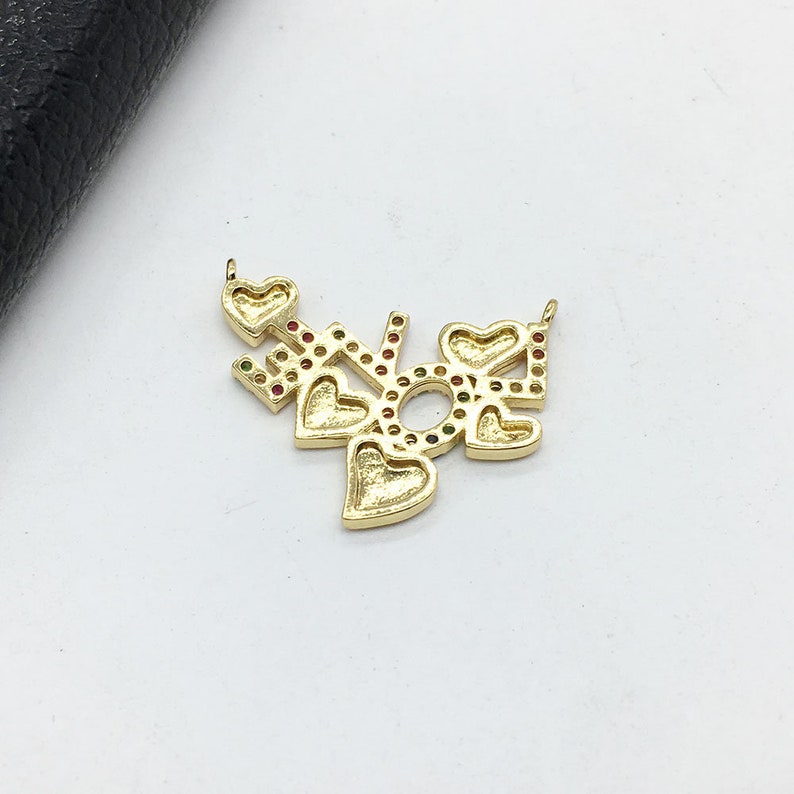 Heart LOVE Letter Pendants,Micro Pave Colorful CZ Pendant,Jewelry Making Brass Cubic Zirconia Charm Connector Jewelry Finding Accessories