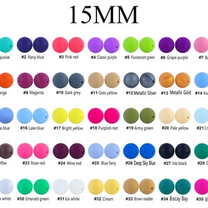 10 - 100 Bulk 15mm Round Silicone Beads, Pearl Ball Silicone Beads, Wholesale Silicone Loose Beads Color #1 to Color #70