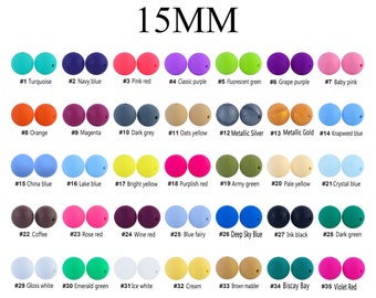 10 - 100 Bulk 15mm Round Silicone Beads, Pearl Ball Silicone Beads, Wholesale Silicone Loose Beads Color #1 to Color #70