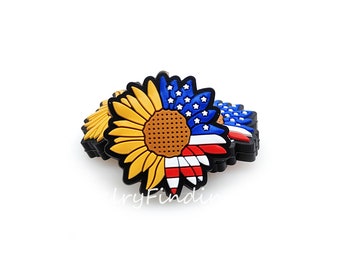 4th of July Focal Beads, Sunflower Beads, Independence Day Patriotic Silicone Beads
