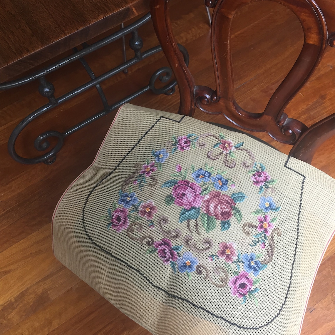 Jacobean Needlepoint Chair Seat Canvas Preworked Floral Etsy