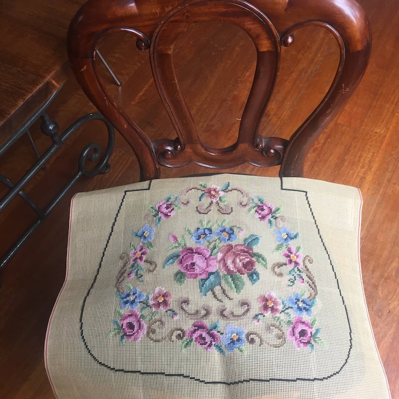 Jacobean Needlepoint Chair Seat Canvas Preworked Floral Etsy