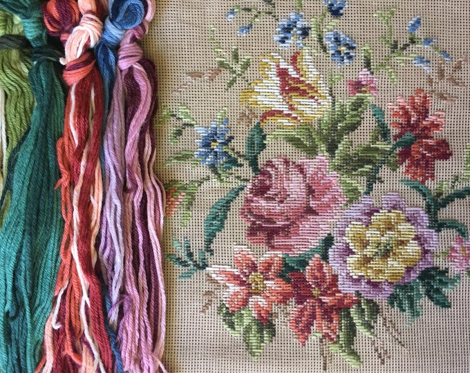 Large Spring Bouquet Trammed Tapestry Kit Vintage Floral Etsy Australia