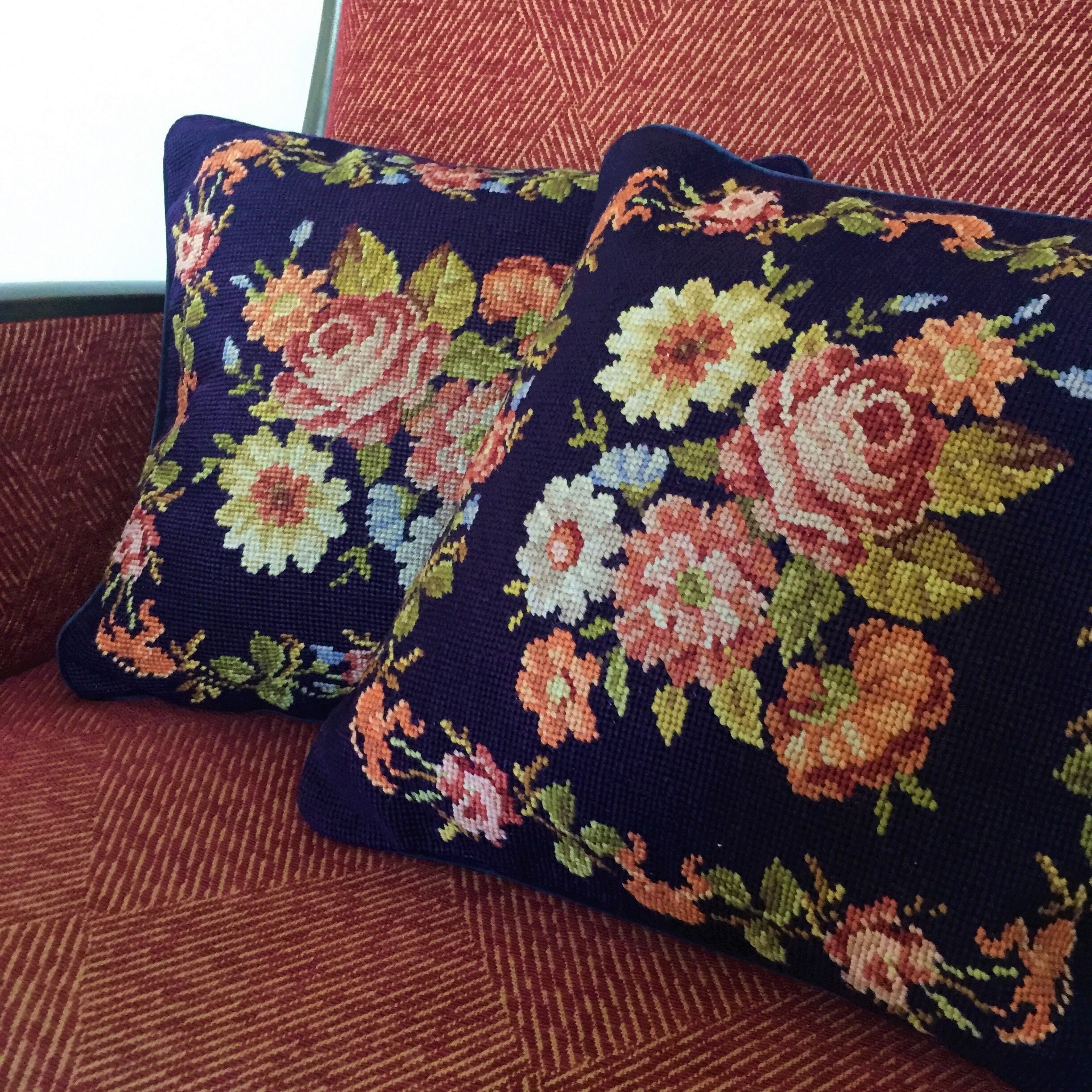 Floral top needlepoint pillows