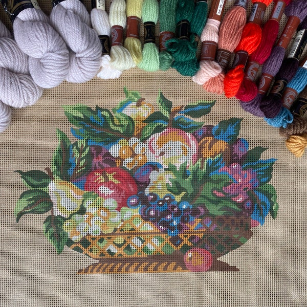 Fruit basket tapestry kit, Creations Tapisserie, unworked vintage