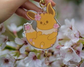 Sakura Eevee Acrylic Keychain, Pocket Monster Cherry Blossom Evolution Fox Keychain, kawaii dangle accessory