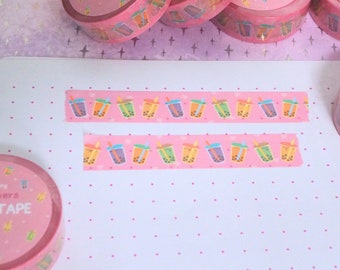 Boba Lovers Washi Tape, cute for journaling, bubble tea love washi tape