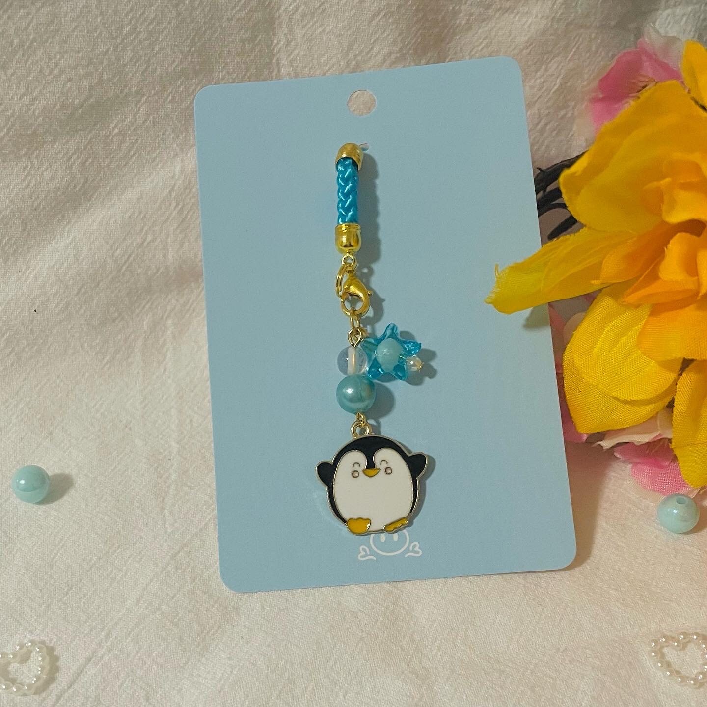Happy Penguin Phone Charm, Kawaii Handmade Cute Animal Blue