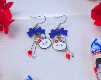 White Rabbit Candy Earrings, childhood asian candy snack inspired bunny rabbit earrings