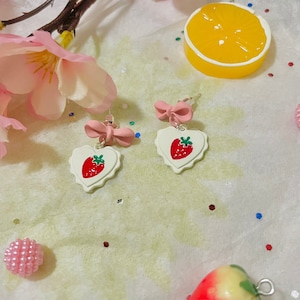 Strawberry Shortcake earrings, cute and kawaii earrings, handmade pink earrings