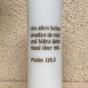 Baptismal saying on the back of the candle, saying text for every occasion